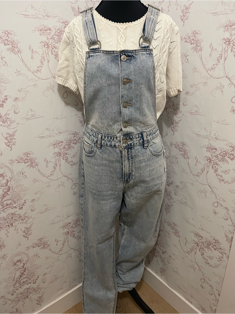 American Eagle Light Wash Denim mom Overalls new with tags US 10 Long - Picture 3 of 13
